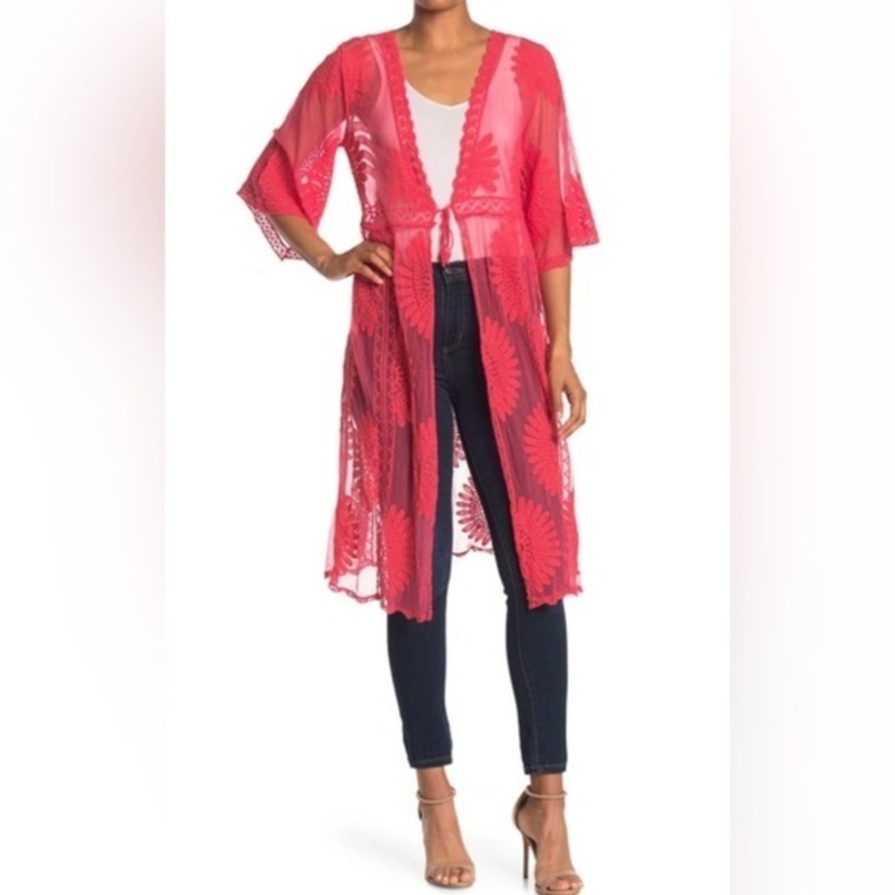 Forgotten Grace Pink Coral Bohemian Lace Kimono